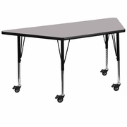 MOBILE 29''W X 57''L TRAPEZOID GREY THERMAL LAMINATE ACTIVITY TABLE - HEIGHT ADJUSTABLE SHORT LEGS <font color=green>FREE SHIPPING!</font>