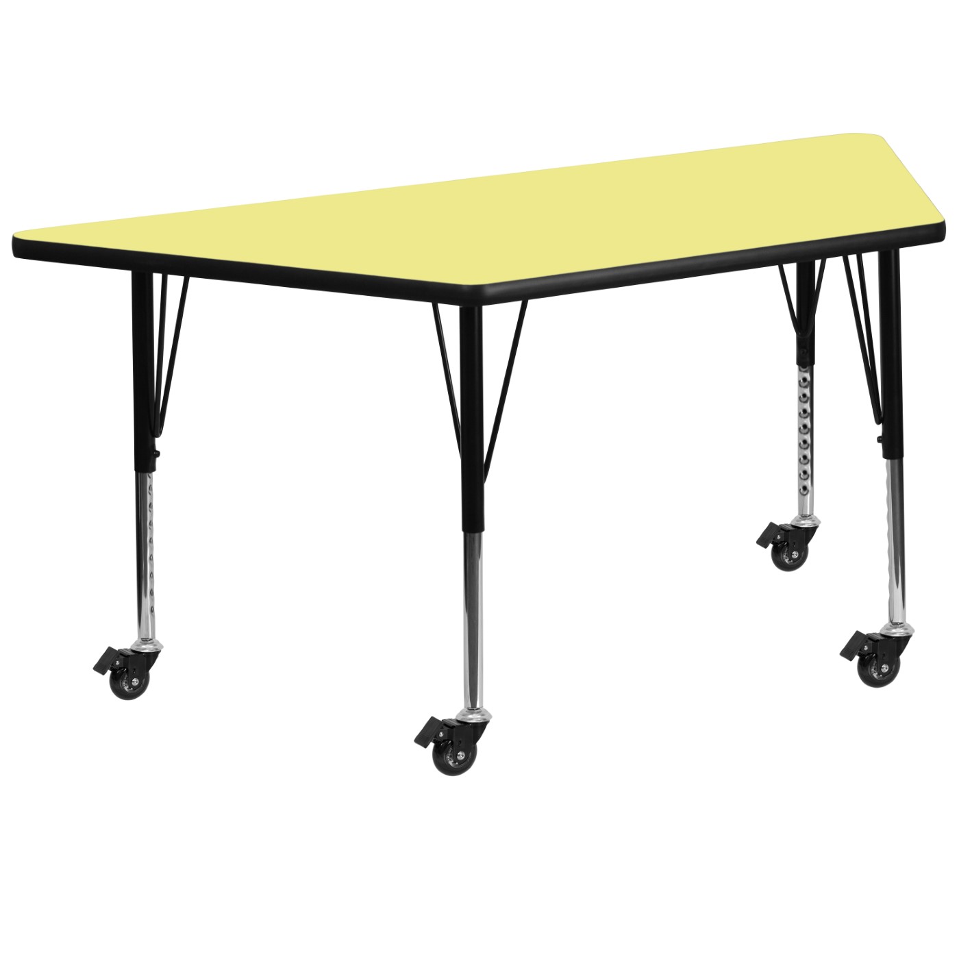 MOBILE 29''W X 57''L TRAPEZOID YELLOW THERMAL LAMINATE ACTIVITY TABLE - HEIGHT ADJUSTABLE SHORT LEGS <font color=green>FREE SHIPPING!</font> MOBILE 29''W X 57''L TRAPEZOID YELLOW THERMAL LAMINATE ACTIVITY TABLE - HEIGHT ADJUSTABLE SHORT LEGS <font color=green>FREE SHIPPING!</font>