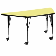 MOBILE 29''W X 57''L TRAPEZOID YELLOW THERMAL LAMINATE ACTIVITY TABLE - HEIGHT ADJUSTABLE SHORT LEGS <font color=green>FREE SHIPPING!</font>