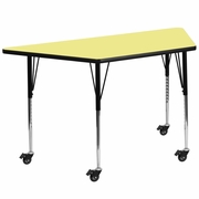 MOBILE 29''W X 57''L TRAPEZOID YELLOW THERMAL LAMINATE ACTIVITY TABLE - STANDARD HEIGHT ADJUSTABLE LEGS <font color=green>FREE SHIPPING!</font>