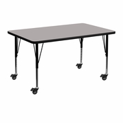 MOBILE 30''W X 48''L RECTANGULAR GREY HP LAMINATE ACTIVITY TABLE - HEIGHT ADJUSTABLE SHORT LEGS <font color=green>FREE SHIPPING!</font>