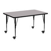MOBILE 30''W X 48''L RECTANGULAR GREY THERMAL LAMINATE ACTIVITY TABLE - HEIGHT ADJUSTABLE SHORT LEGS <font color=green>FREE SHIPPING!</font>