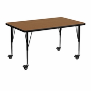 MOBILE 30''W X 48''L RECTANGULAR OAK THERMAL LAMINATE ACTIVITY TABLE - HEIGHT ADJUSTABLE SHORT LEGS <font color=green>FREE SHIPPING!</font>