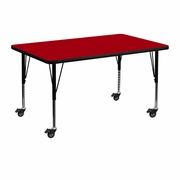 MOBILE 30''W X 48''L RECTANGULAR RED THERMAL LAMINATE ACTIVITY TABLE - HEIGHT ADJUSTABLE SHORT LEGS <font color=green>FREE SHIPPING!</font>