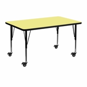 MOBILE 30''W X 48''L RECTANGULAR YELLOW THERMAL LAMINATE ACTIVITY TABLE - HEIGHT ADJUSTABLE SHORT LEGS <font color=green>FREE SHIPPING!</font>