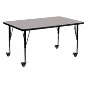 MOBILE 30''W X 60''L RECTANGULAR GREY HP LAMINATE ACTIVITY TABLE - HEIGHT ADJUSTABLE SHORT LEGS <font color=green>FREE SHIPPING!</font>