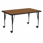 MOBILE 30''W X 60''L RECTANGULAR OAK HP LAMINATE ACTIVITY TABLE - HEIGHT ADJUSTABLE SHORT LEGS <font color=green>FREE SHIPPING!</font>