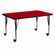 MOBILE 30''W X 60''L RECTANGULAR RED THERMAL LAMINATE ACTIVITY TABLE - HEIGHT ADJUSTABLE SHORT LEGS <font color=green>FREE SHIPPING!</font>