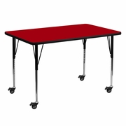 MOBILE 30''W X 60''L RECTANGULAR RED THERMAL LAMINATE ACTIVITY TABLE - STANDARD HEIGHT ADJUSTABLE LEGS <font color=green>FREE SHIPPING!</font>