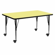 MOBILE 30''W X 60''L RECTANGULAR YELLOW THERMAL LAMINATE ACTIVITY TABLE - HEIGHT ADJUSTABLE SHORT LEGS <font color=green>FREE SHIPPING!</font>