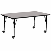 MOBILE 30''W X 72''L RECTANGULAR GREY HP LAMINATE ACTIVITY TABLE - HEIGHT ADJUSTABLE SHORT LEGS <font color=green>FREE SHIPPING!</font>