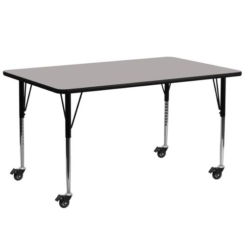 MOBILE 30''W X 72''L RECTANGULAR GREY HP LAMINATE ACTIVITY TABLE - STANDARD HEIGHT ADJUSTABLE LEGS <font color=green>FREE SHIPPING!</font>