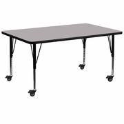 MOBILE 30''W X 72''L RECTANGULAR GREY THERMAL LAMINATE ACTIVITY TABLE - HEIGHT ADJUSTABLE SHORT LEGS <font color=green>FREE SHIPPING!</font>