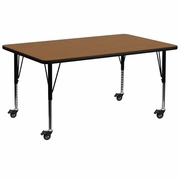MOBILE 30''W X 72''L RECTANGULAR OAK THERMAL LAMINATE ACTIVITY TABLE - HEIGHT ADJUSTABLE SHORT LEGS <font color=green>FREE SHIPPING!</font>