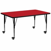 MOBILE 30''W X 72''L RECTANGULAR RED HP LAMINATE ACTIVITY TABLE - HEIGHT ADJUSTABLE SHORT LEGS <font color=green>FREE SHIPPING!</font>
