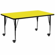 MOBILE 30''W X 72''L RECTANGULAR YELLOW HP LAMINATE ACTIVITY TABLE - HEIGHT ADJUSTABLE SHORT LEGS <font color=green>FREE SHIPPING!</font>