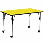 MOBILE 30''W X 72''L RECTANGULAR YELLOW HP LAMINATE ACTIVITY TABLE - STANDARD HEIGHT ADJUSTABLE LEGS <font color=green>FREE SHIPPING!</font>