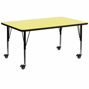 MOBILE 30''W X 72''L RECTANGULAR YELLOW THERMAL LAMINATE ACTIVITY TABLE - HEIGHT ADJUSTABLE SHORT LEGS <font color=green>FREE SHIPPING!</font>