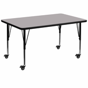 MOBILE 36''W X 72''L RECTANGULAR GREY THERMAL LAMINATE ACTIVITY TABLE - HEIGHT ADJUSTABLE SHORT LEGS <font color=green>FREE SHIPPING!</font>
