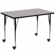 MOBILE 36''W X 72''L RECTANGULAR GREY THERMAL LAMINATE ACTIVITY TABLE - STANDARD HEIGHT ADJUSTABLE LEGS <font color=green>FREE SHIPPING!</font>