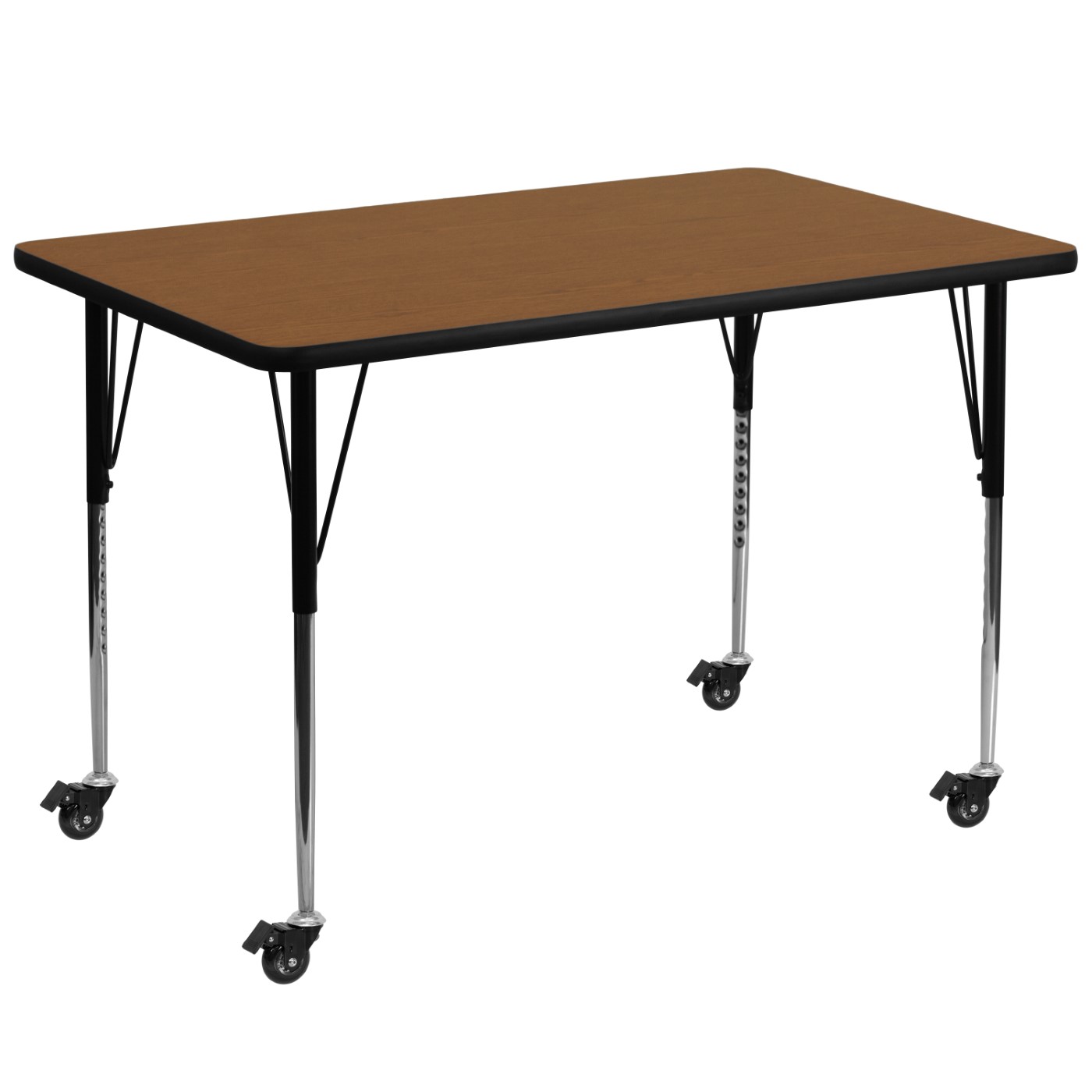 MOBILE 36''W X 72''L RECTANGULAR OAK HP LAMINATE ACTIVITY TABLE - STANDARD HEIGHT ADJUSTABLE LEGS <font color=green>FREE SHIPPING!</font> MOBILE 36''W X 72''L RECTANGULAR OAK HP LAMINATE ACTIVITY TABLE - STANDARD HEIGHT ADJUSTABLE LEGS <font color=green>FREE SHIPPING!</font>