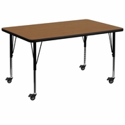 MOBILE 36''W X 72''L RECTANGULAR OAK THERMAL LAMINATE ACTIVITY TABLE - HEIGHT ADJUSTABLE SHORT LEGS <font color=green>FREE SHIPPING!</font>
