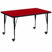 MOBILE 36''W X 72''L RECTANGULAR RED THERMAL LAMINATE ACTIVITY TABLE - HEIGHT ADJUSTABLE SHORT LEGS <font color=green>FREE SHIPPING!</font>