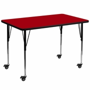 MOBILE 36''W X 72''L RECTANGULAR RED THERMAL LAMINATE ACTIVITY TABLE - STANDARD HEIGHT ADJUSTABLE LEGS <font color=green>FREE SHIPPING!</font>