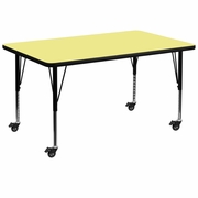 MOBILE 36''W X 72''L RECTANGULAR YELLOW THERMAL LAMINATE ACTIVITY TABLE - HEIGHT ADJUSTABLE SHORT LEGS <font color=green>FREE SHIPPING!</font>