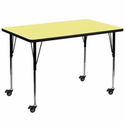 MOBILE 36''W X 72''L RECTANGULAR YELLOW THERMAL LAMINATE ACTIVITY TABLE - STANDARD HEIGHT ADJUSTABLE LEGS <font color=green>FREE SHIPPING!</font>