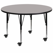 MOBILE 42'' ROUND GREY HP LAMINATE ACTIVITY TABLE - HEIGHT ADJUSTABLE SHORT LEGS <font color=green>FREE SHIPPING!</font>