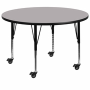 MOBILE 42'' ROUND GREY THERMAL LAMINATE ACTIVITY TABLE - HEIGHT ADJUSTABLE SHORT LEGS <font color=green>FREE SHIPPING!</font>