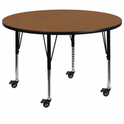 MOBILE 42'' ROUND OAK THERMAL LAMINATE ACTIVITY TABLE - HEIGHT ADJUSTABLE SHORT LEGS <font color=green>FREE SHIPPING!</font>
