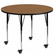 MOBILE 42'' ROUND OAK THERMAL LAMINATE ACTIVITY TABLE - STANDARD HEIGHT ADJUSTABLE LEGS <font color=green>FREE SHIPPING!</font>