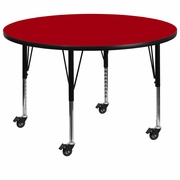 MOBILE 42'' ROUND RED THERMAL LAMINATE ACTIVITY TABLE - HEIGHT ADJUSTABLE SHORT LEGS <font color=green>FREE SHIPPING!</font>