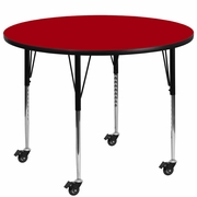 MOBILE 42'' ROUND RED THERMAL LAMINATE ACTIVITY TABLE - STANDARD HEIGHT ADJUSTABLE LEGS <font color=green>FREE SHIPPING!</font>