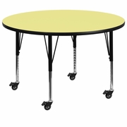 MOBILE 42'' ROUND YELLOW THERMAL LAMINATE ACTIVITY TABLE - HEIGHT ADJUSTABLE SHORT LEGS <font color=green>FREE SHIPPING!</font>