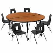 MOBILE 47.5" CIRCLE WAVE FLEXIBLE LAMINATE ACTIVITY TABLE SET WITH 14" STUDENT STACK CHAIRS, OAK/BLACK <font color=green>FREE SHIPPING!</font> MOBILE 47.5" CIRCLE WAVE FLEXIBLE LAMINATE ACTIVITY TABLE SET WITH 14" STUDENT STACK CHAIRS, OAK/BLACK <font color=green>FREE SHIPPING!</font>