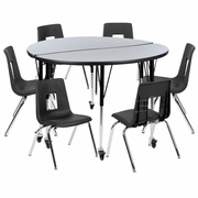 MOBILE 47.5" CIRCLE WAVE FLEXIBLE LAMINATE ACTIVITY TABLE SET WITH 16" STUDENT STACK CHAIRS, GREY/BLACK <font color=green>FREE SHIPPING!</font> MOBILE 47.5" CIRCLE WAVE FLEXIBLE LAMINATE ACTIVITY TABLE SET WITH 16" STUDENT STACK CHAIRS, GREY/BLACK <font color=green>FREE SHIPPING!</font>