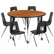 MOBILE 47.5" CIRCLE WAVE FLEXIBLE LAMINATE ACTIVITY TABLE SET WITH 16" STUDENT STACK CHAIRS, OAK/BLACK <font color=green>FREE SHIPPING!</font> MOBILE 47.5" CIRCLE WAVE FLEXIBLE LAMINATE ACTIVITY TABLE SET WITH 16" STUDENT STACK CHAIRS, OAK/BLACK <font color=green>FREE SHIPPING!</font>