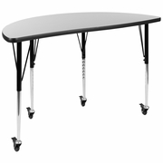 MOBILE 47.5" HALF CIRCLE WAVE FLEXIBLE COLLABORATIVE GREY LAMINATE ACTIVITY TABLE - STANDARD HEIGHT ADJUSTABLE LEGS <font color=green>FREE SHIPPING!</font>
