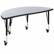 MOBILE 47.5" HALF CIRCLE WAVE FLEXIBLE COLLABORATIVE GREY THERMAL LAMINATE ACTIVITY TABLE - HEIGHT ADJUSTABLE SHORT LEGS <font color=green>FREE SHIPPING!</font>