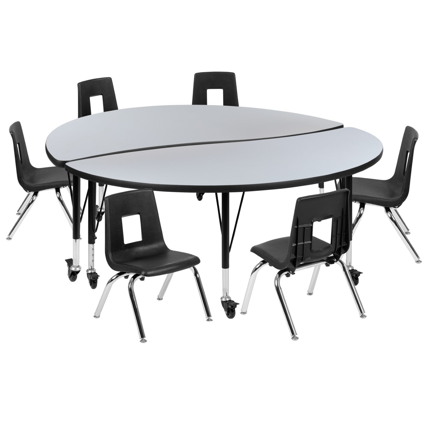 MOBILE 60" CIRCLE WAVE FLEXIBLE LAMINATE ACTIVITY TABLE SET WITH 14" STUDENT STACK CHAIRS, GREY/BLACK <font color=green>FREE SHIPPING!</font> MOBILE 60" CIRCLE WAVE FLEXIBLE LAMINATE ACTIVITY TABLE SET WITH 14" STUDENT STACK CHAIRS, GREY/BLACK <font color=green>FREE SHIPPING!</font>