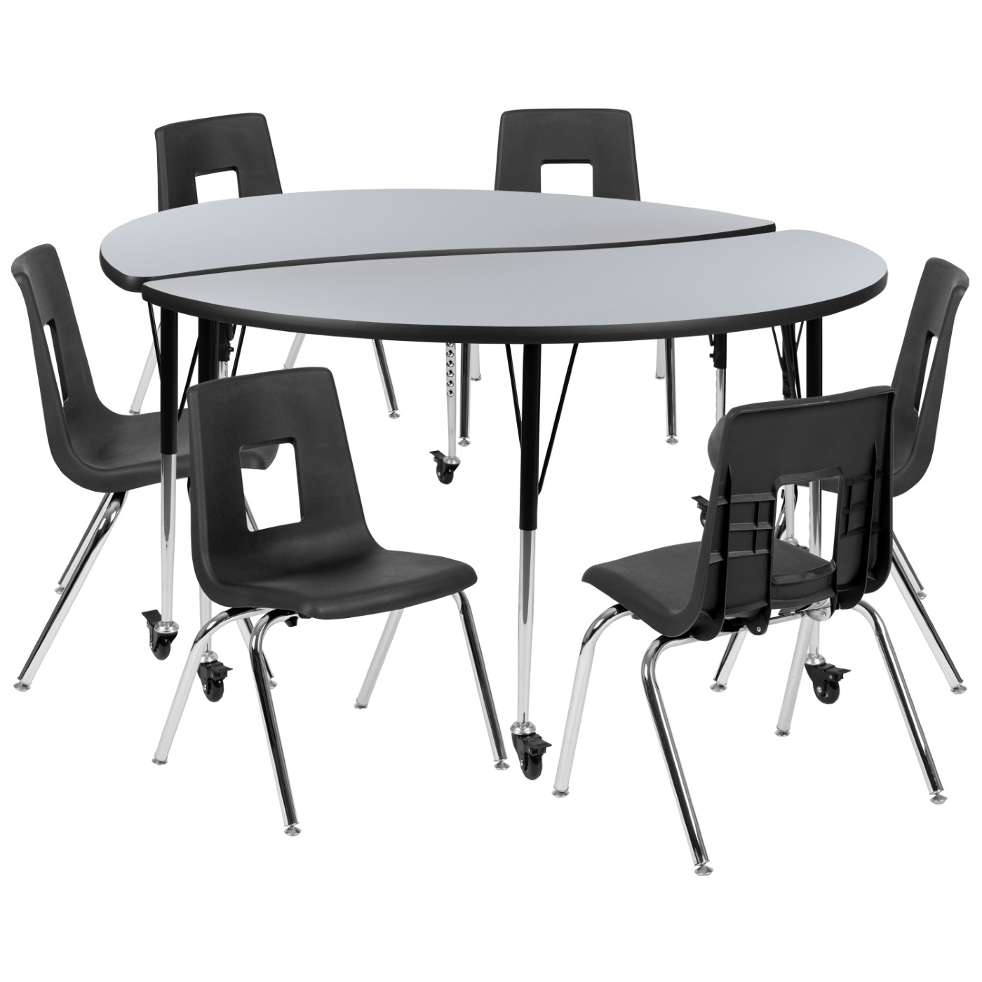 MOBILE 60" CIRCLE WAVE FLEXIBLE LAMINATE ACTIVITY TABLE SET WITH 18" STUDENT STACK CHAIRS, GREY/BLACK <font color=green>FREE SHIPPING!</font> MOBILE 60" CIRCLE WAVE FLEXIBLE LAMINATE ACTIVITY TABLE SET WITH 18" STUDENT STACK CHAIRS, GREY/BLACK <font color=green>FREE SHIPPING!</font>