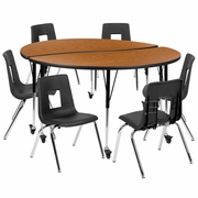 MOBILE 60" CIRCLE WAVE FLEXIBLE LAMINATE ACTIVITY TABLE SET WITH 18" STUDENT STACK CHAIRS, OAK/BLACK <font color=green>FREE SHIPPING!</font> MOBILE 60" CIRCLE WAVE FLEXIBLE LAMINATE ACTIVITY TABLE SET WITH 18" STUDENT STACK CHAIRS, OAK/BLACK <font color=green>FREE SHIPPING!</font>