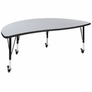 MOBILE 60" HALF CIRCLE WAVE FLEXIBLE COLLABORATIVE GREY THERMAL LAMINATE ACTIVITY TABLE - HEIGHT ADJUSTABLE SHORT LEGS <font color=green>FREE SHIPPING!</font>