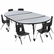 MOBILE 76" OVAL WAVE FLEXIBLE LAMINATE ACTIVITY TABLE SET WITH 14" STUDENT STACK CHAIRS, GREY/BLACK <font color=green>FREE SHIPPING!</font> MOBILE 76" OVAL WAVE FLEXIBLE LAMINATE ACTIVITY TABLE SET WITH 14" STUDENT STACK CHAIRS, GREY/BLACK <font color=green>FREE SHIPPING!</font>