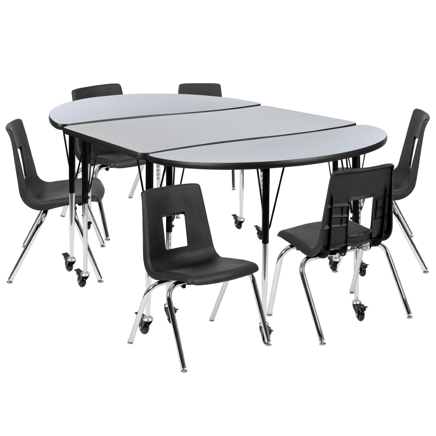 MOBILE 76" OVAL WAVE FLEXIBLE LAMINATE ACTIVITY TABLE SET WITH 16" STUDENT STACK CHAIRS, GREY/BLACK <font color=green>FREE SHIPPING!</font> MOBILE 76" OVAL WAVE FLEXIBLE LAMINATE ACTIVITY TABLE SET WITH 16" STUDENT STACK CHAIRS, GREY/BLACK <font color=green>FREE SHIPPING!</font>