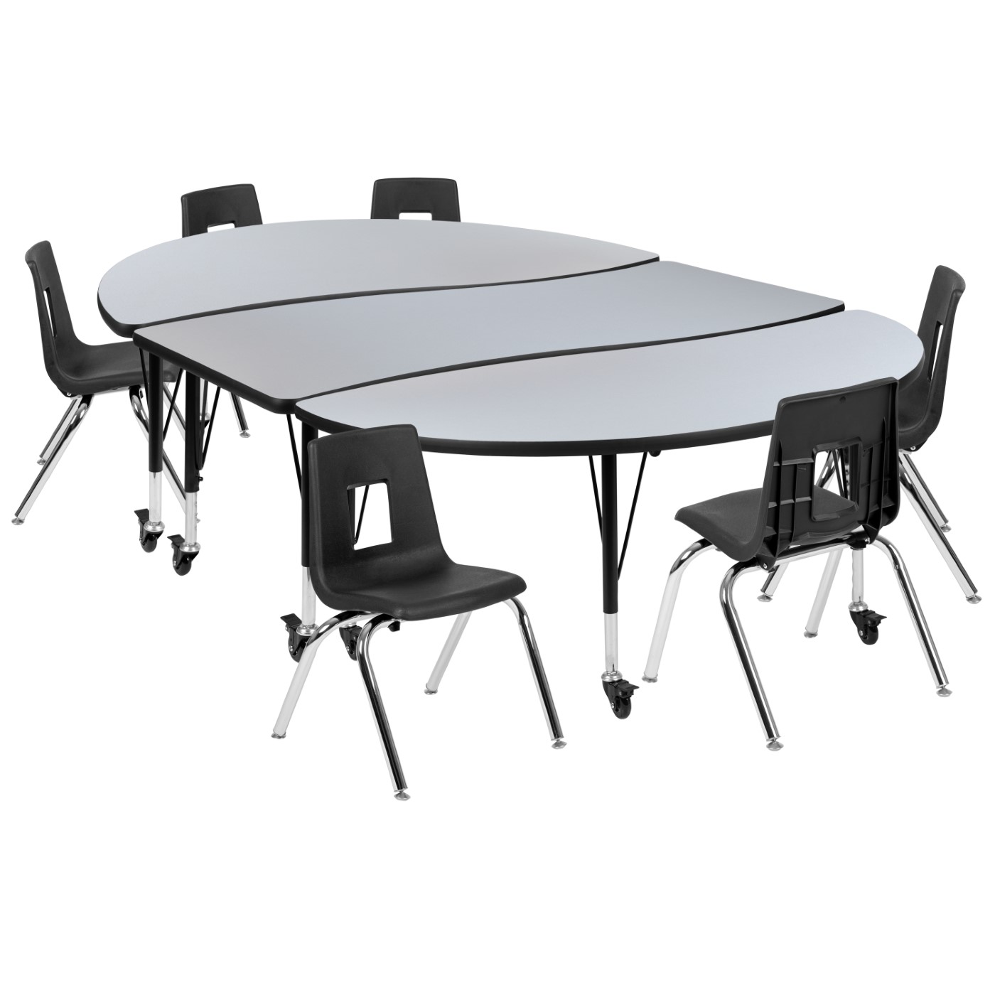 MOBILE 86" OVAL WAVE FLEXIBLE LAMINATE ACTIVITY TABLE SET WITH 14" STUDENT STACK CHAIRS, GREY/BLACK <font color=green>FREE SHIPPING!</font> MOBILE 86" OVAL WAVE FLEXIBLE LAMINATE ACTIVITY TABLE SET WITH 14" STUDENT STACK CHAIRS, GREY/BLACK <font color=green>FREE SHIPPING!</font>