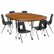 MOBILE 86" OVAL WAVE FLEXIBLE LAMINATE ACTIVITY TABLE SET WITH 16" STUDENT STACK CHAIRS, OAK/BLACK <font color=green>FREE SHIPPING!</font> MOBILE 86" OVAL WAVE FLEXIBLE LAMINATE ACTIVITY TABLE SET WITH 16" STUDENT STACK CHAIRS, OAK/BLACK <font color=green>FREE SHIPPING!</font>